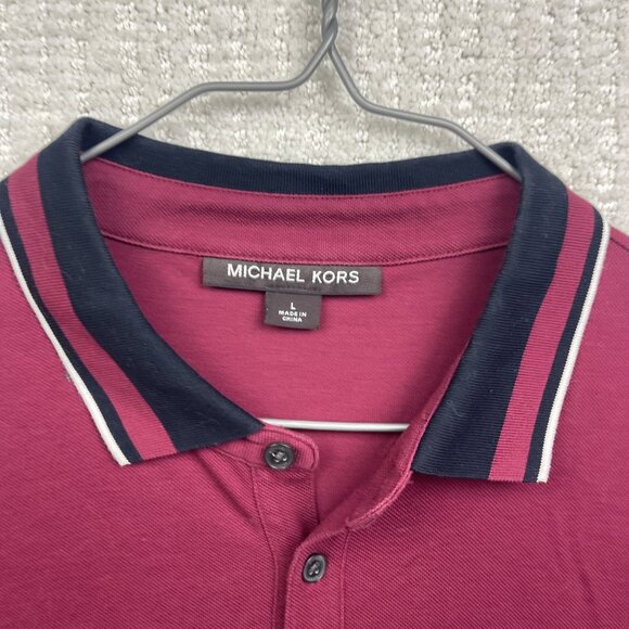 Michael Kors Polo Shirt Burgundy Red Short Sleeve Casual Rugby Mens Sz L Preppy - Picture 7 of 11